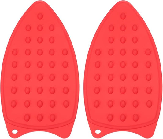 PATIKIL Silicone Iron Rest Pad, 2 Pcs Multipurpose Hot Heat Resistant Iron Rest Plate Protective Pad for Ironing Board Hot Resistant Steamer Steam Compact Mat, Red