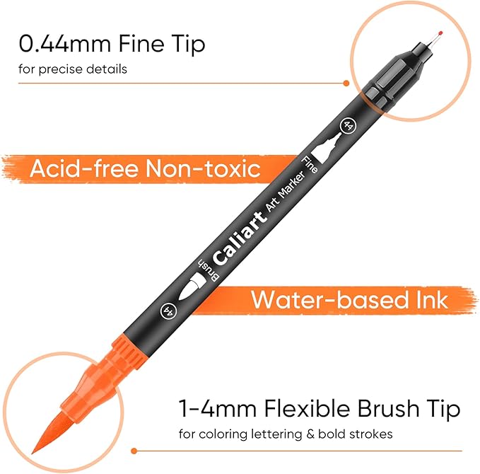 Caliart 72 Colors Dual Tip Art Markers for Adult Coloring - Aesthetic Cute Preppy Stuff School Supplies, Pens With Fine and Brush Tips for Lettering Cards Drawing Kids Artist Mothers Day Gift for Mom