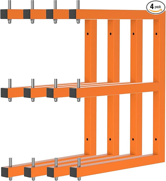 Lumber Rack Wall-Mounted Lumber Storage Rack, Heavy Duty Wood Storage Racks with 6-Level System, 1320 LB Sturdy Garage Wood Organizer, Orange Lumber Metal Racks for Indoor and Outdoor (4 Pack)