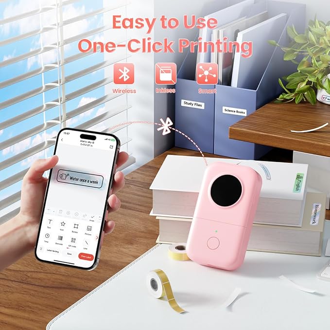 Phomemo D30 Label Maker Machine with 3 Tapes - White Clear Gold Labels, Portable Handheld Bluetooth Mini Label Maker Printer, Multiple Templates for Smartphone Thermal Small Label Printer Rechargeable