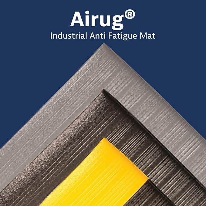 Notrax 410 Airug® 2' x 60' x 3/8" Anti Fatigue Mat, Enhanced Slip Resistance with Beveled Edges and Ribbed Surface, Ideal for Industrial and Commercial Workplaces, Gray, 410R0324GY