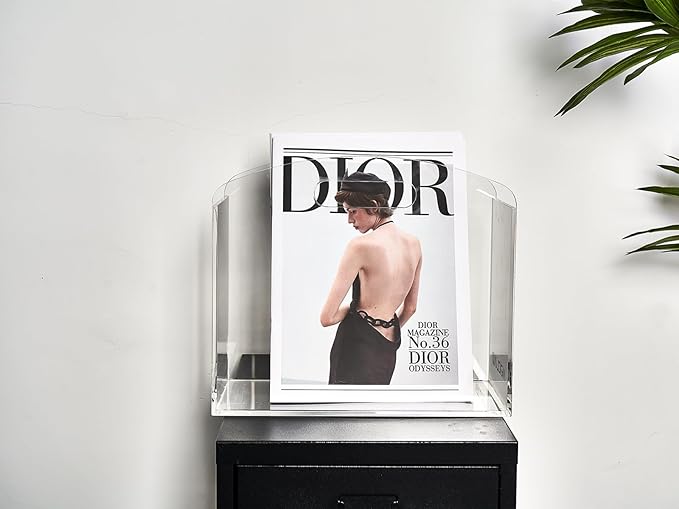 Magazine Rack - Clear Acrylic Magazine Holder, Acrylic Newspaper Stand Organizer with handles, Modern Lucite Magazine and Book Basket Box for Bathroom, Bedroom, Living Room and Office