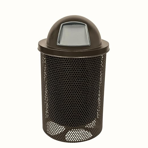 COATEDOUTDOORFURNITURE RDT-P-TXTBRW Heavy Duty Round Trash Receptacle with Dome Top, Liner Included, 32 Gallon, Textured Brown, Made in America