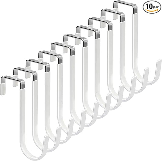 FYY Over The Door Hooks, 10 Pack Door Hangers Hooks with Rubber Prevent Scratches Heavy Duty Organizer Hooks for Living Room, Bathroom, Bedroom Hanging Clothes, Towels, Hats, Coats, Bags White