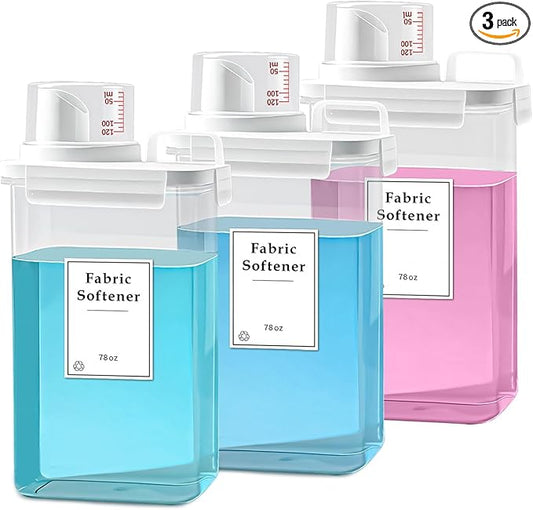 3 Pack Laundry Detergent Dispenser, 78oz Laundry Soap Dispenser, Refluxable Laundry Detergent Container, Plastic Liquid Laundry Detergent Dispenser for Laundry Room Organization with 6 Labels