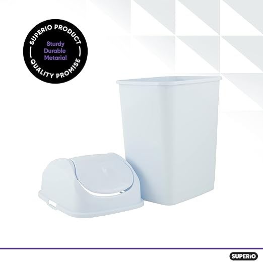 Superio Medium Trash Can with Lid 4.5 Gallon Plastic Swing Top Garbage Can Slim Waste Bin for Under Sink/Cabinet, Laundry Room, Kitchen, Office, Bedroom, Bathroom, College Dorm, 18 Qt, White, 2