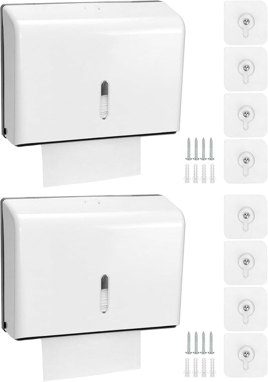 QWORK Paper Towel Dispenser Wall Mount, 2 Pack Multifold Hand Towel Dispenser, Tri-fold Commercial Hand Towel Dispenser for Bathroom, Kitchen, Office, White