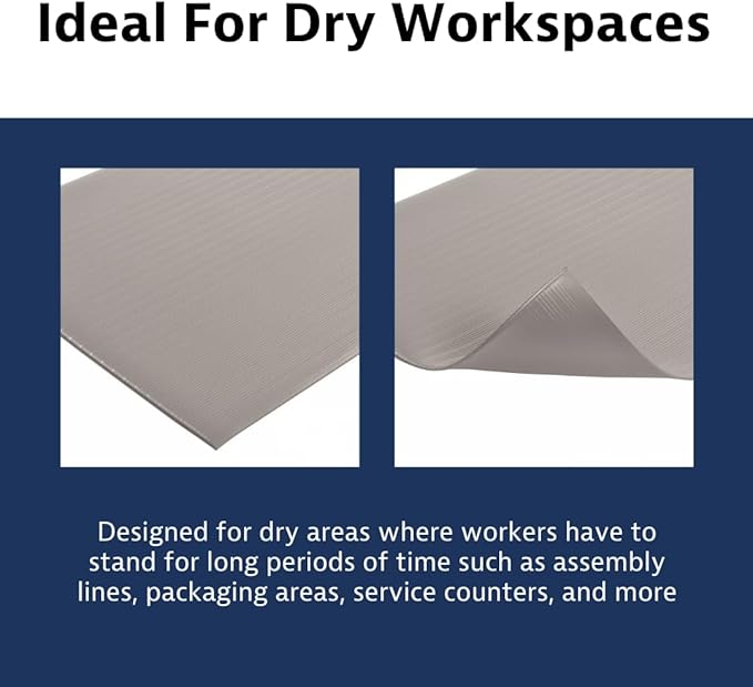 Notrax 410 Airug® 27" x 3' x 3/8" Anti Fatigue Mat, Enhanced Slip Resistance with Beveled Edges and Ribbed Surface, Ideal for Industrial and Commercial Workplaces, Gray, 410S3273GY