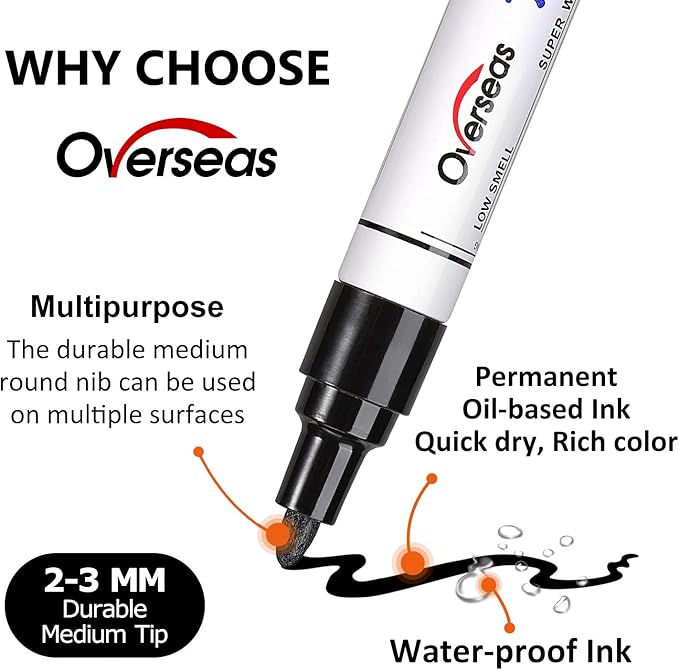Overseas Permanent Paint Pens Purple Markers - 2 Pack Single color Oil Based Paint Markers, Medium Tip, Quick Drying and Waterproof Marker Pen for Metal, Rock Painting, Wood, Plastic, Canvas, Mugs