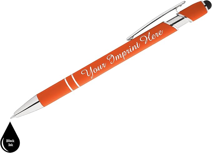 Up to 500 Pcs Custom Pens Bulk | Rainbow of Colors | Soft-Touch Metal Black Ink Personalized with Name or Message (Orange, 25 pcs)