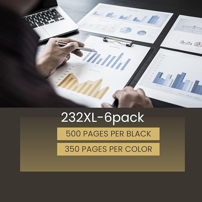 232XL Remanufactured for Epson 232XL Ink Cartridges Combo Pack 232XL T232 XL for XP-4200 XP-4205 Workforce WF-2930 WF-2950 Printer 6 Pack 3 Black 1 Cyan 1 Magenta 1 Yellow