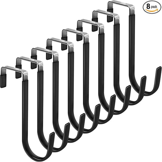 FYY Over the Door Hooks, 8 Pack Door Hangers Hooks with Rubber Prevent Scratches Heavy Duty Organizer Hooks for Living Room, Bathroom, Bedroom, Kitchen Hanging Clothes, Towels, Hats, Coats, Bags Black