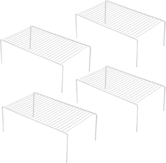 iPEGTOP Large (15.7 x 9.4 Inch) Kitchen Freezer Cabinet Storage Shelf, Set of 4 Rustproof Metal Wire Shelves Spice Shelf Rack Cupboard Organizer for Fridge Pantries Countertops Utensils, White
