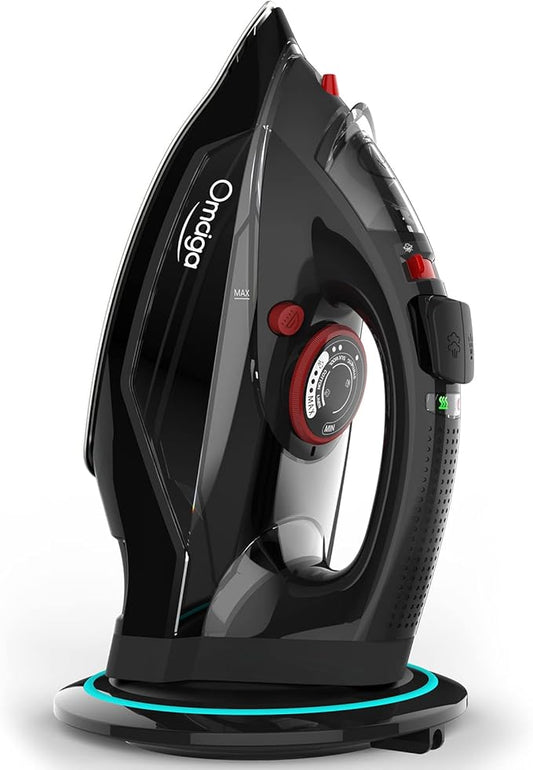 Cordless Iron for Clothes, 1500W Steam Iron Rapid Heating, Non-Stick Ceramic Soleplate, Auto Shut Off, Burst of Steam, Self-Clean, Anti Drip, 3 Temperature Settings, 11.84oz Water Tank, Black