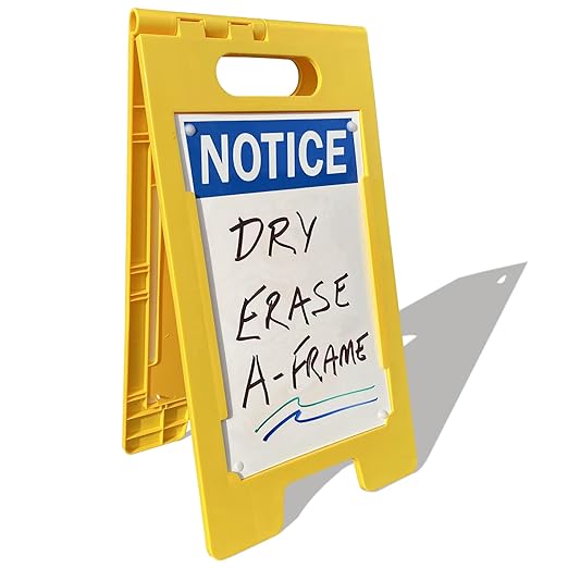SmartSign 25 x 12 inch “Notice” Write-On Two-Sided Folding Floor Sign, Dry Erase, Digitally Printed Polypropylene Plastic, Multicolor, Made in USA