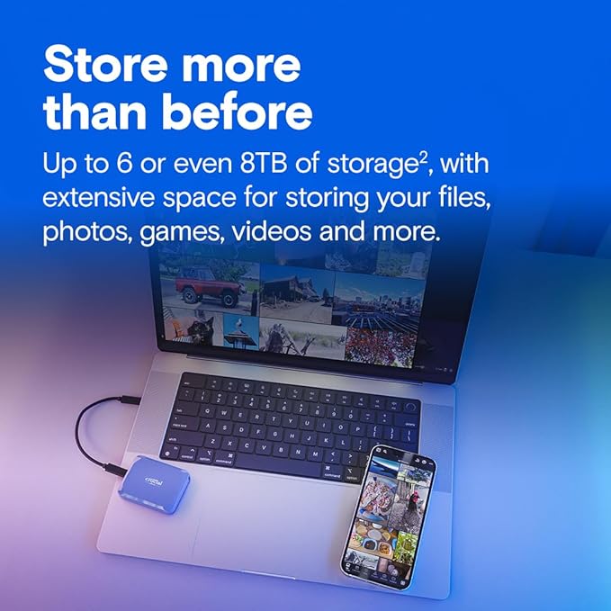 Crucial X10 6TB Portable SSD, Up to 2,100MB/s, USB 3.2 USB-C, External Solid State Drive, Compatible with Windows, Mac & Android, Durable Storage for Games, Photos & Files, Blue - CT6000X10SSD9-02