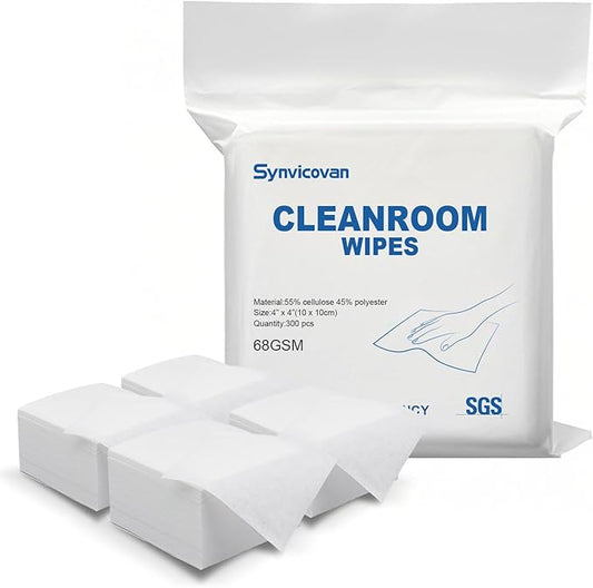 Cleanroom Wipes 4"x4" (1200 Pcs, Cellulose/Polyester Blend, Grade A, 68GSM) Lint Free Wipes for Laboratory, Electronics, Pharmaceutical,Printing,Automotives and Semiconductor Industries
