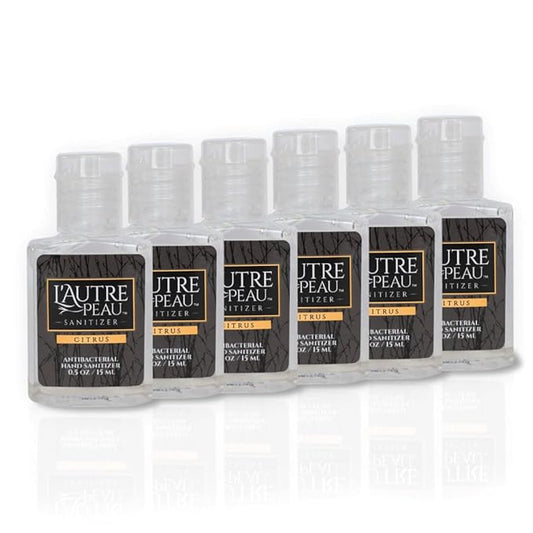 L'AUTRE PEAU Advanced Hand Sanitizer Gel with Aloe Vera, Citrus Scented 0.5 Fl Oz Travel Size Multi Pack – Flip Cap Bottles (6, No travel Strap)