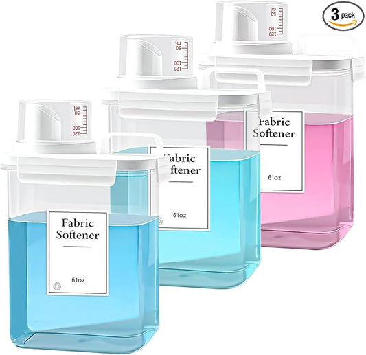 3 Pack Laundry Detergent Dispenser, 61oz Laundry Soap Dispenser, Refluxable Laundry Detergent Container, Plastic Liquid Laundry Detergent Dispenser for Laundry Room Organization with 6 Labels