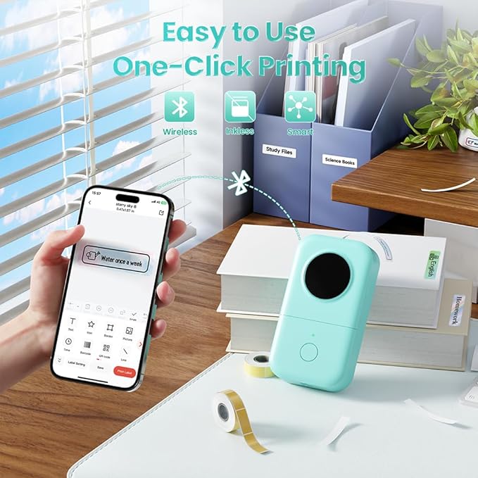 Phomemo D30 Label Maker Machine, Portable Bluetooth Mini Label Printer, Smartphone Handheld Thermal Sticker Small Labeler Multiple Templates Font Icon Inkless Custom Label for Home Kids School Items