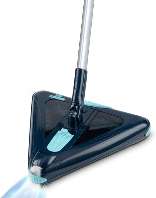 Zippi Sweeper Max - 2025 Version Lightweight Sweeper, Triangular Design Allows for Sweeping in Corners, Perfect for Short Carpet Hardwood and Tile, LED Light, 1 Hr Cleaning Time