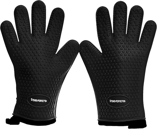 KITCHEN PERFECTION S Silicone Smoker Oven Gloves -Extreme Heat Resistant BBQ Gloves -Handle Hot Food Right on Your Grill Fryer Pit|Waterproof Oven Mitts |Superior Value Set+3 Bonuses