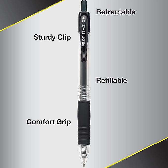 G2 Retractable Premium Gel Ink Roller Ball Pens Extra Fine Point (.5mm) Black/Blue Ink 8 pack; Refillable & Premium Comfort Grip Bundle with Plastic Reusable Pouch
