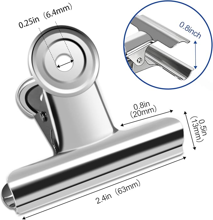 10 Pack Large Metal Hinge Clips - 2.5 Inch Silver Bull Hinge Paper Clips for Crafts, Drawing, Food Bags at Home, Office, School, Shop