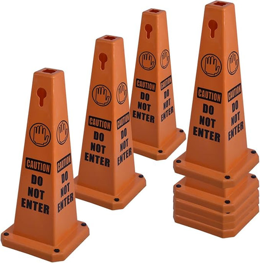 8-Pack 26.5" Caution Cones, 4-Sided Visible Safety Signs with Heavy Rubber Base, Warning for Slip & Fall Prevention, Indoor/Outdoor Use (Orange, 8Pcs-Do Not Enter)