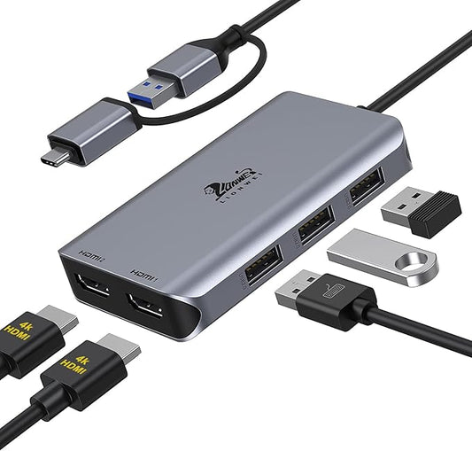 LIONWEI USB 3.0 to Dual HDMI Docking Station for Windows & macOS, USB C Adapter 2 Monitor Splitter for MacBook Pro/Air/M1/M2/Dell/HP/Lenovo/Surface