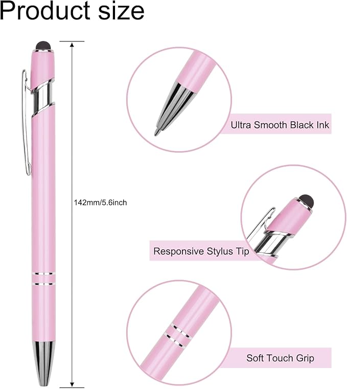 Ballpoint Pen Metal Soft Stylus Pen for Touch Screens，Retractable Tactile Turn Pen，Bulk Pens for Gifts Office Essentials，Medium Point，Black Ink (10 Bright Color)
