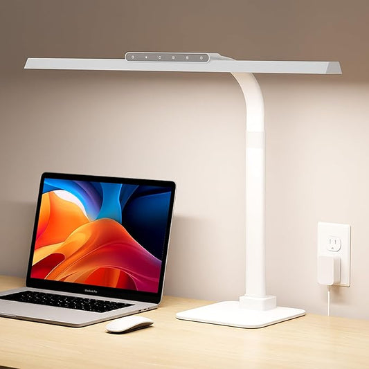 LED Desk Lamps for Home Office with Base, 24W Brightness Touch Control Desk Light, Adjustable Gooseneck Tall Office Lights for Drawing,Reading,Crafts,Gaming,Workbench,Architect,Study, White