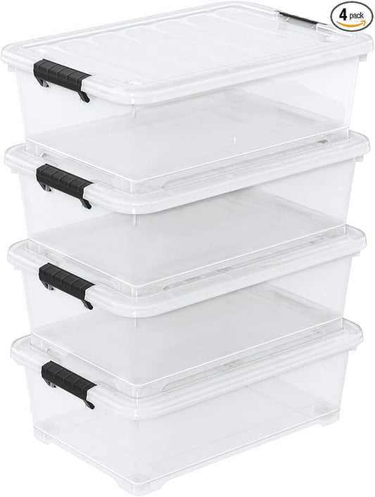 20L Under Bed Storage Containers, Closet Organizers and Storage Bins, Under Bed Storage Box with Wheels, Set of 4
