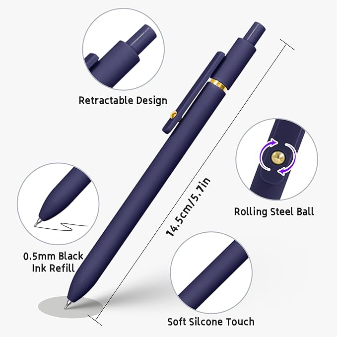 6 Pcs Gel Pens 0.5mm Quick Dry Black Ink Pens Fine Point Smooth Writing Pens, Cute Office and School Supplies Gifts for Women Teacher Students (6 Pcs Vintage Gold)