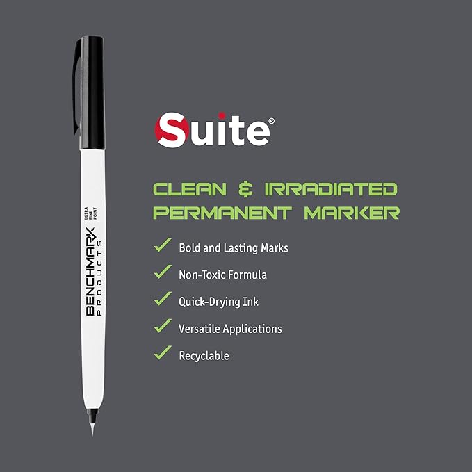 Suite Clean & Irradiated Permanent Marker, Black, Fine-Point, 10 Bags/Pack