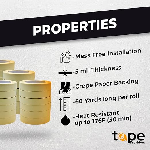 WOD MT5 Utility Grade Masking Tape, 1/4 inch x 60 yds. for Home or Office air-Dry Painting, Labeling, & Packing. Leaves no Residue