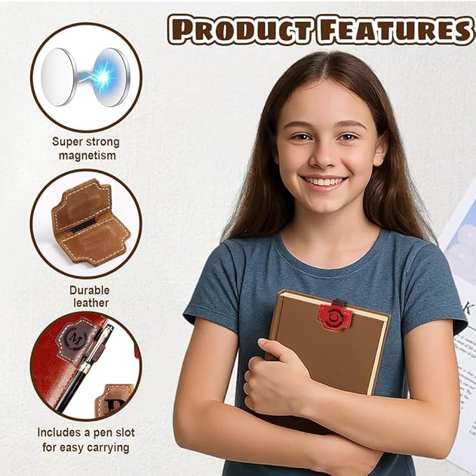 Custom Bookmark with Pen Holder with 26 Letters Personalized Magnetic Leather Book Mark, Customized Name Book Marker Clip with Initial for Men Women, Gifts for Book Lovers, Readers, (Brown, K)