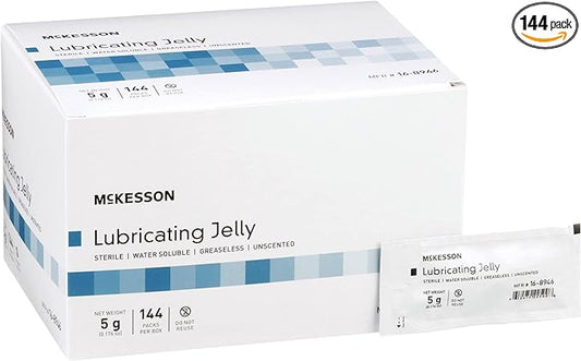 McKesson Lubricating Jelly, 5 g [144 Count] Water Based Non-Sticky Lube, Water Soluble Lubricant Gel - for Surgical, Medical, Personal – Sterile Individual Packets