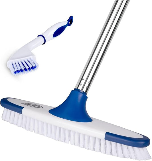ITTAHO Floor Scrub Brush with Long Handle - 53" Deck & Grout Cleaner Brush Set for Tile, Marble, Stone, Bathroom, Patio, Garage, Deck & Floor Cleaning