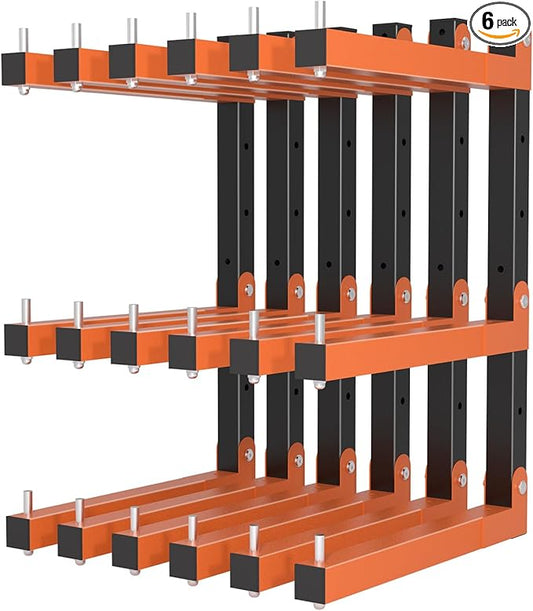 Lumber Storage Rack Wall-Mounted Lumber Racks Heavy Duty Wood Storage Rack with 9-Level Holds Up 1080 LB Sturdy Folding Garage Wood Organizer Orange Shelving Metal Shelf for Indoor & Outdoor- 6 Pack