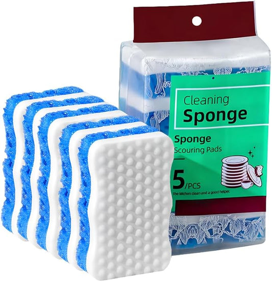 Ampang Wave-Shaped Scrub Sponges for Kitchen Cleaning - Nano Sponge & High-Foam Seaweed Cotton, Non-Scratch, Dishwasher Safe, Ideal for Washing Dishes & Daily Household Tasks (5, Blue)