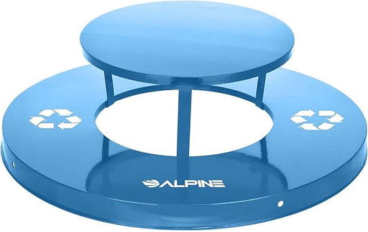 Alpine Outdoor Metal Waste Receptacle Rain Bonnet Lid - Heavy Duty Commercial Trash Can Receptacle Cover - Perfect Companion for 38-Gallon Garbage Can (Blue)