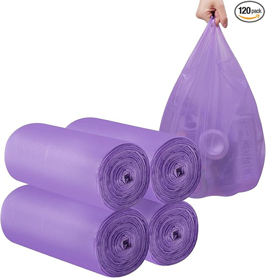 2-4 Gallon Portable Trash Bags,120 Counts Thicken portable Small Garbage Bags for Office, Kitchen,Bedroom Trash Can,Strong Trash Bags（Purple）