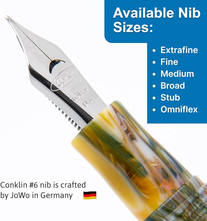 Conklin 1898 Fountain Pen, Misto Green - Extra Fine Nib | Luxury Writing Instrument with Unique Resin Blend | JoWo Stainless Steel Nib Made in Germany | Ideal for Pen Enthusiasts