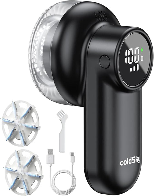 coldSky Rechargeable Fabric Shaver, Lint Shaver with Digital Display, Sweater Shaver with 6-Leaf Blades and Safety Lock, 3-Speeds Defuzzer Remove Fuzz, Pills from Clothes, Furniture, Sofa, Blanket