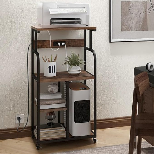VEDECASA Large Printer Stand Cart with Charging Station USB Port 21.2"x15.7"x42.3" Tall 3-Tier Adjustable Shelf Storage Home Office Rolling Stand with Wheels