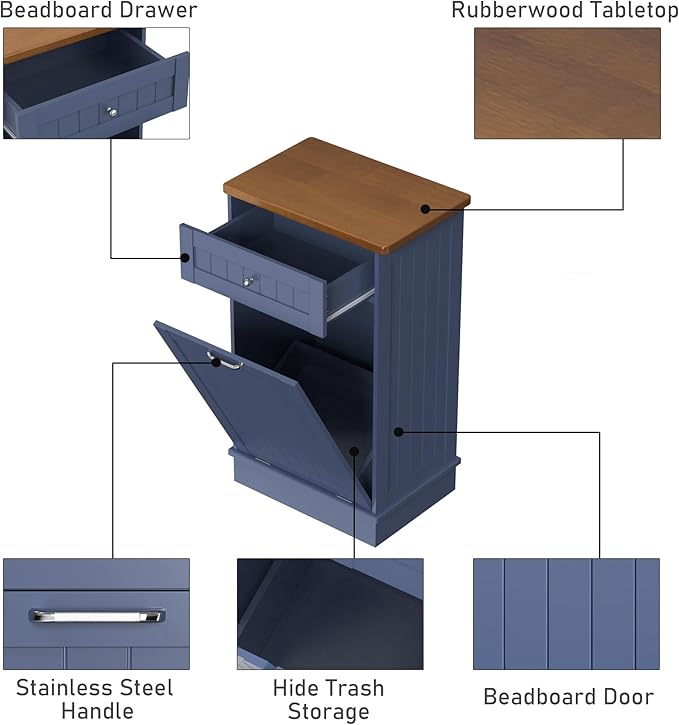 Betterhood Tilt Out Trash Cabinet 10 Gallon Wooden Free Standing Laundry Sorter Cabine,Recycling Cabine with Hideaway Drawer,Tilt Out Trash Cabinet Can Bin Kitchen