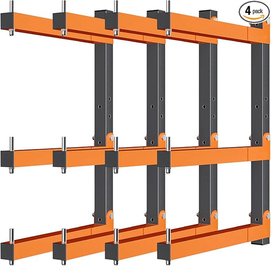 Lumber Storage Rack Wall-Mounted Lumber Racks Heavy Duty Wood Storage Rack with 6-Level Holds Up 720 LBS Sturdy Folding Garage Wood Organizer Orange Shelving Metal Shelf for Indoor & Outdoor- 4 Pack