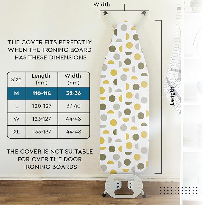 Encasa XO Ironing Board Cover and Pad 42"x14" - Thick 3mm Felt Padding, Drawstring Tightening & Lock, Easy Fit, Scorch & Stain Resistant, Fits Medium Ironing Board - Peach Tiles