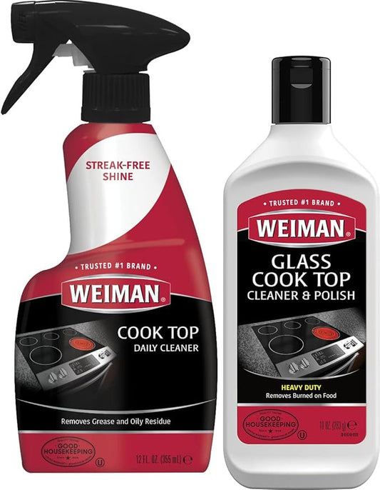 Weiman Ceramic and Glass Cooktop - 10 Ounce - Stove Top Daily Cleaner Kit - 12 Ounce - Glass Induction Cooktop Cleaning Bundle for Heavy Duty Mess Cleans Burnt-on Food